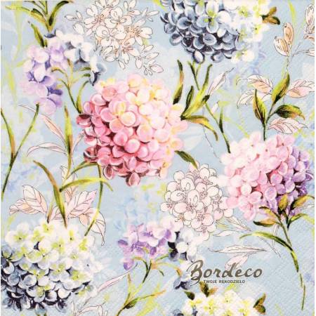 Serwetka decoupage firmy AMBIENTE hortensje tło niebieskie 33x33cm